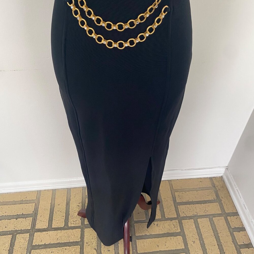 Vintage Dave & Johnny Dress Chain Jewels Gown Homecoming Black - Picture 3 of 10